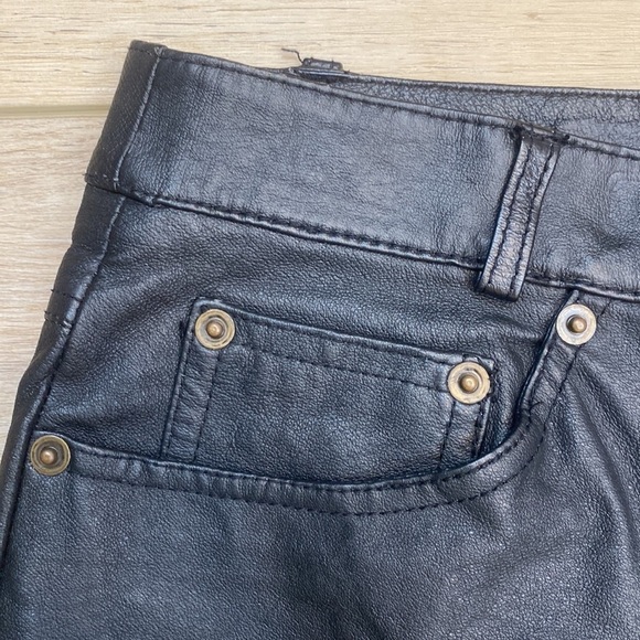 Bagatelle Real Black Leather Pants High Rise Biker Punk Grunge Womens Vintage - Picture 3 of 15